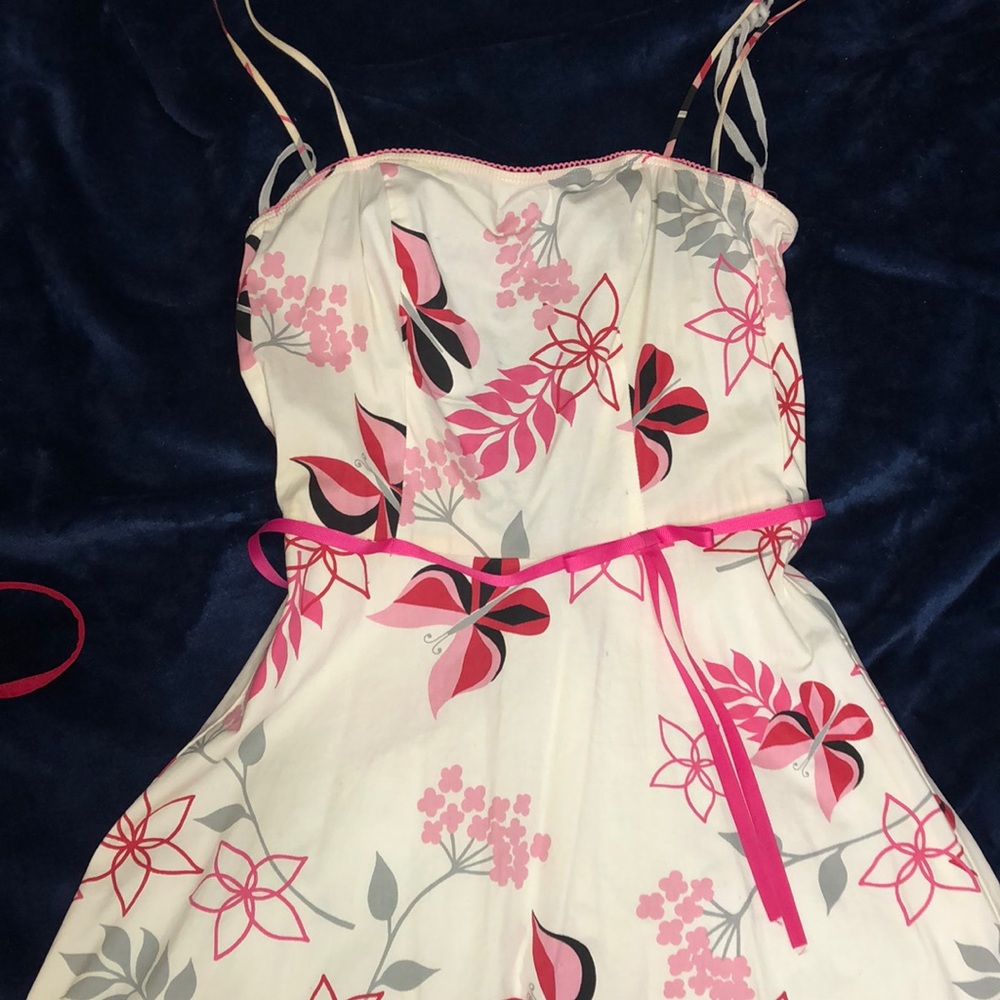 White dress with pink bow & flowers